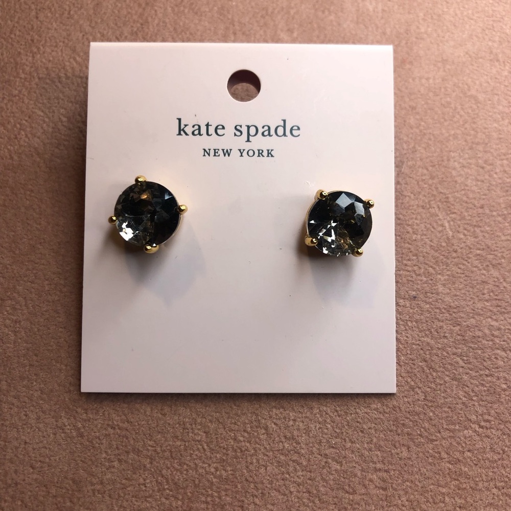 Kate Spade NWT Gumdrop Black Charcoal Diamond Faceted Glass Stud Earrings.